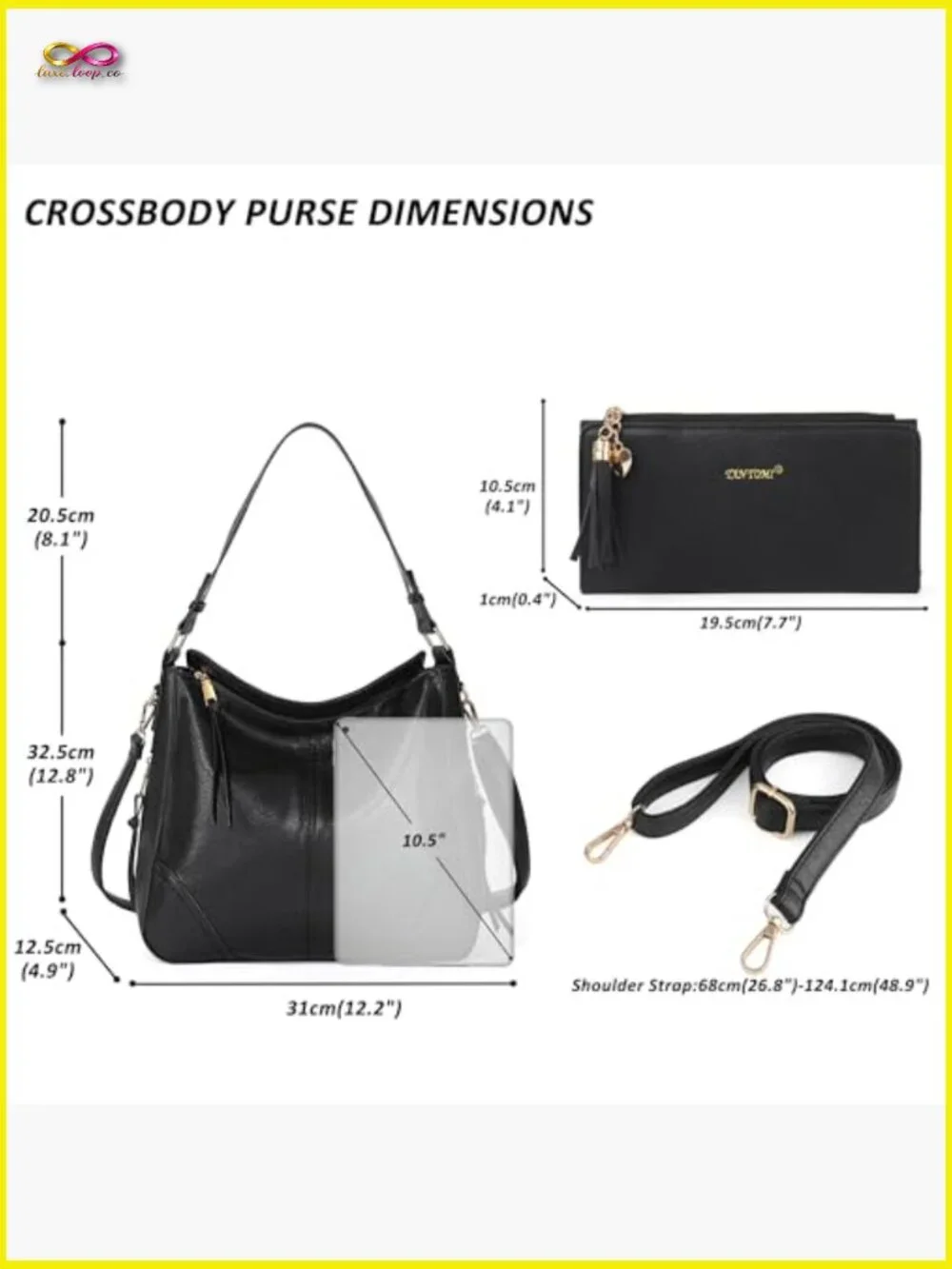 Hobo Bags Set Crossbody Tote with Adjustable Strap 2pcs Stylish